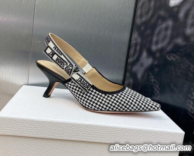 Perfect Dior J'Adior Slingback Pumps 6.5cm in Black and White Micro-Houndstooth Embroidered Cotton 103113