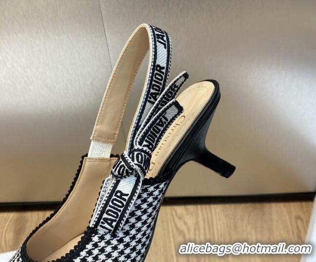 Perfect Dior J'Adior Slingback Pumps 6.5cm in Black and White Micro-Houndstooth Embroidered Cotton 103113