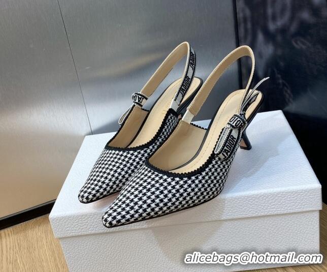 Perfect Dior J'Adior Slingback Pumps 6.5cm in Black and White Micro-Houndstooth Embroidered Cotton 103113