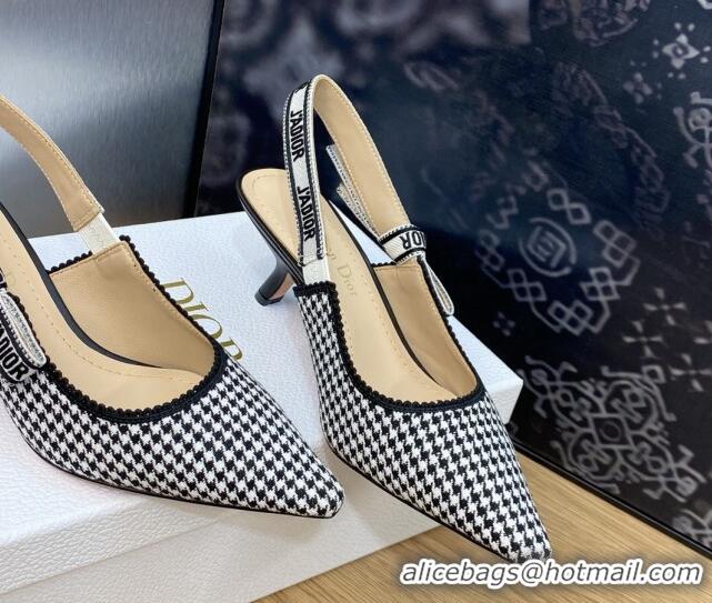 Perfect Dior J'Adior Slingback Pumps 6.5cm in Black and White Micro-Houndstooth Embroidered Cotton 103113