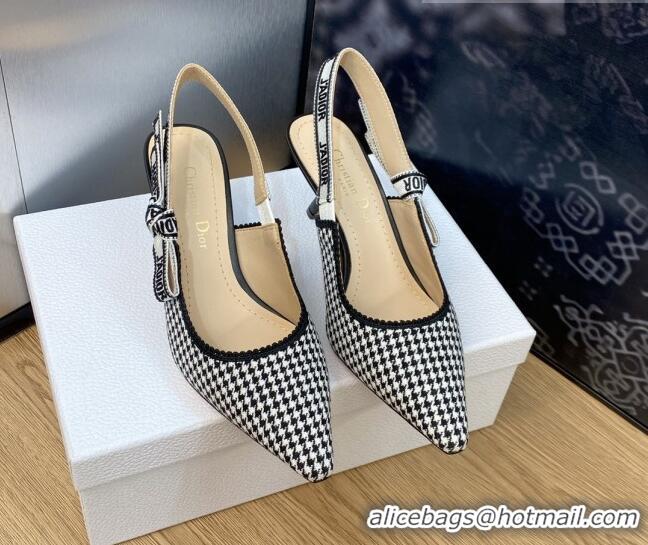 Perfect Dior J'Adior Slingback Pumps 6.5cm in Black and White Micro-Houndstooth Embroidered Cotton 103113