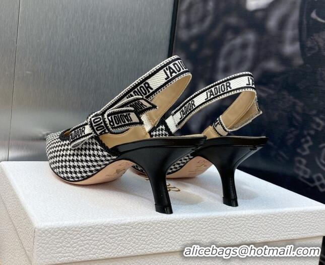 Perfect Dior J'Adior Slingback Pumps 6.5cm in Black and White Micro-Houndstooth Embroidered Cotton 103113