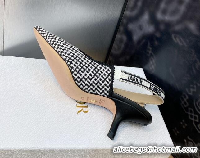 Perfect Dior J'Adior Slingback Pumps 6.5cm in Black and White Micro-Houndstooth Embroidered Cotton 103113