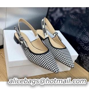 Best Price Dior J'Adior Slingback Ballet Flat in Black and White Micro-Houndstooth Embroidered Cotton 103114