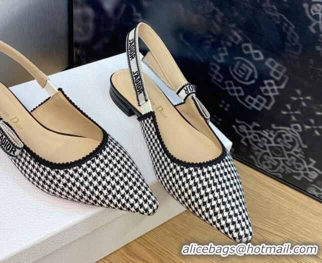 Best Price Dior J'Adior Slingback Ballet Flat in Black and White Micro-Houndstooth Embroidered Cotton 103114