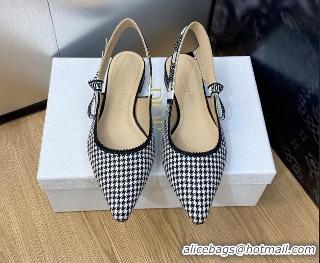 Best Price Dior J'Adior Slingback Ballet Flat in Black and White Micro-Houndstooth Embroidered Cotton 103114