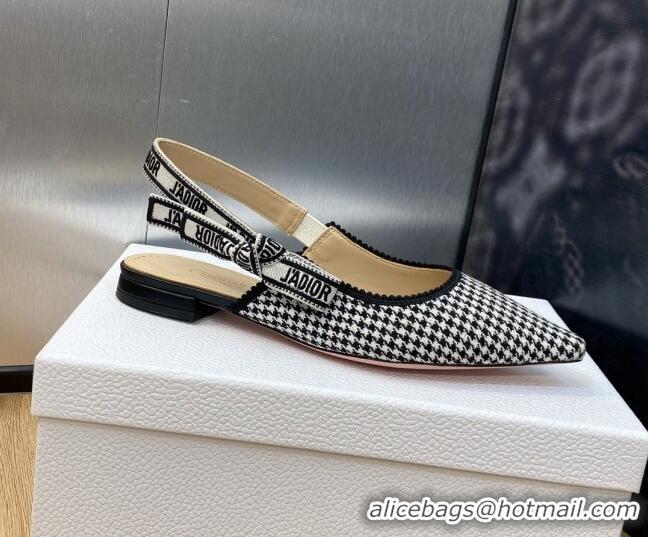 Best Price Dior J'Adior Slingback Ballet Flat in Black and White Micro-Houndstooth Embroidered Cotton 103114