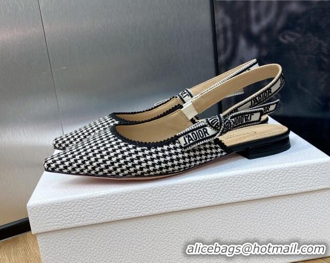 Best Price Dior J'Adior Slingback Ballet Flat in Black and White Micro-Houndstooth Embroidered Cotton 103114