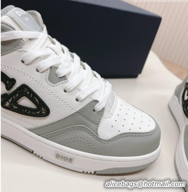 Low Cost Dior B57 Mid-Top Sneakers in Smooth Calfskin with Oblique Jacquard CD Grey/White 106108