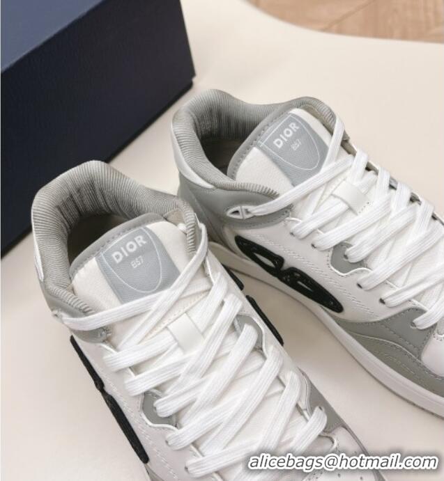 Low Cost Dior B57 Mid-Top Sneakers in Smooth Calfskin with Oblique Jacquard CD Grey/White 106108