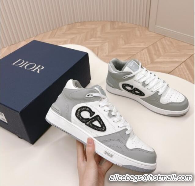 Low Cost Dior B57 Mid-Top Sneakers in Smooth Calfskin with Oblique Jacquard CD Grey/White 106108