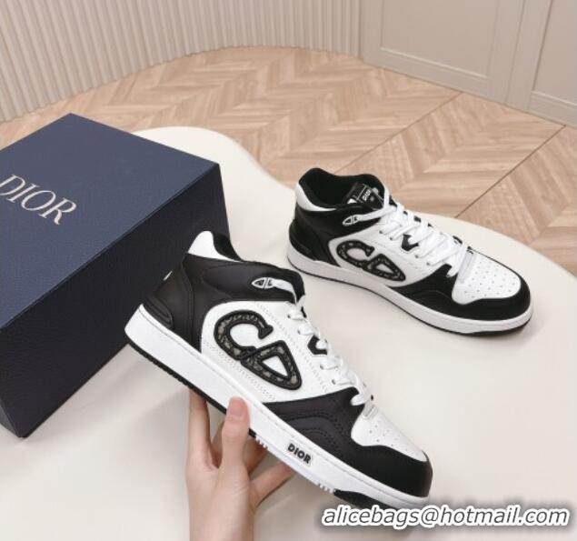 Low Price Dior B57 Mid-Top Sneakers in Smooth Calfskin with Oblique Jacquard CD Black/White 106109