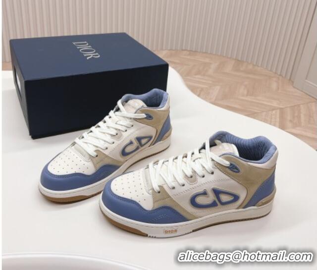 Duplicate Dior B57 Mid-Top Sneakers in Smooth Calfskin Blue/Beige 106111