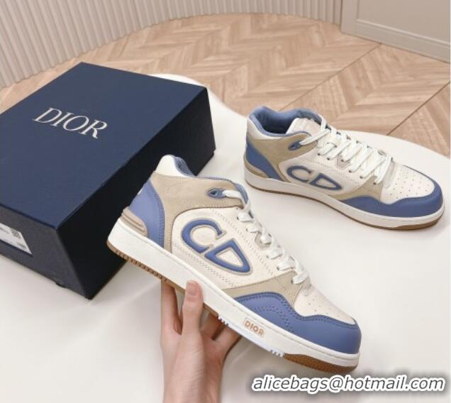 Duplicate Dior B57 Mid-Top Sneakers in Smooth Calfskin Blue/Beige 106111