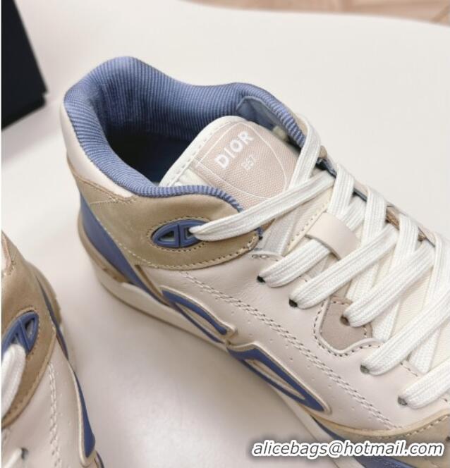 Duplicate Dior B57 Mid-Top Sneakers in Smooth Calfskin Blue/Beige 106111