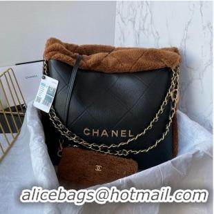 Unique Grade CHANEL 22 HANDBAG Sheepskin & Gold-Tone Metal AS3260 Black&Brown