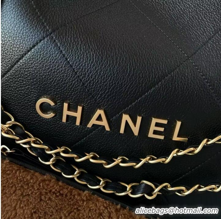 Unique Grade CHANEL 22 HANDBAG Sheepskin & Gold-Tone Metal AS3260 Black&Brown