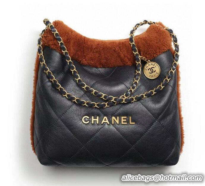 Unique Grade CHANEL 22 HANDBAG Sheepskin & Gold-Tone Metal AS3260 Black&Brown