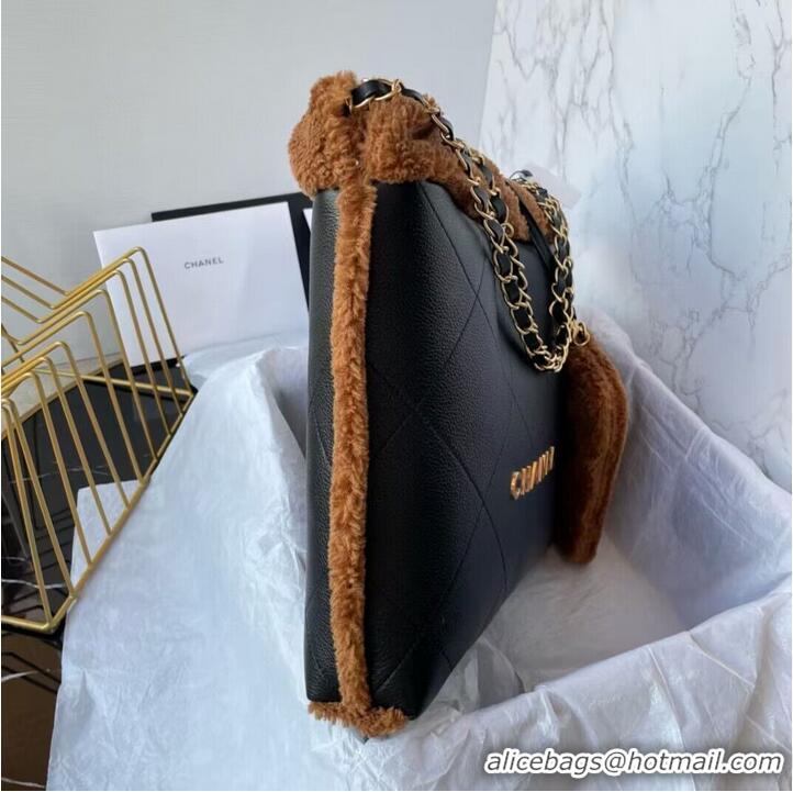 Unique Grade CHANEL 22 HANDBAG Sheepskin & Gold-Tone Metal AS3260 Black&Brown