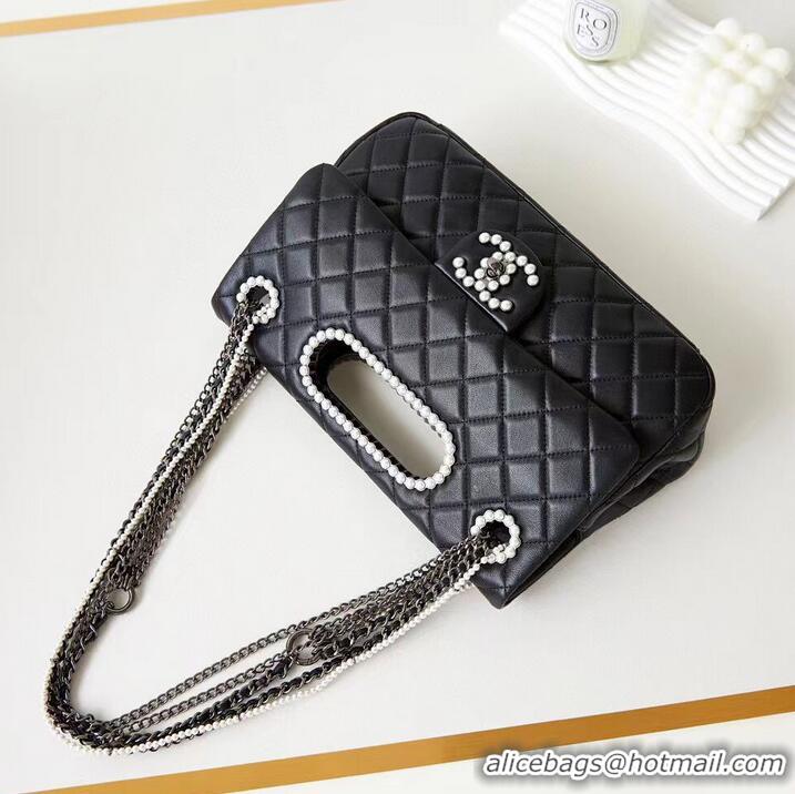 Buy Cheap Chanel Original Leather Pearl CC LOGO Bag AS4221 Black