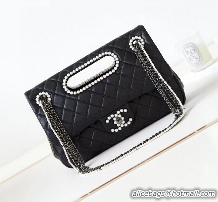 Buy Cheap Chanel Original Leather Pearl CC LOGO Bag AS4221 Black