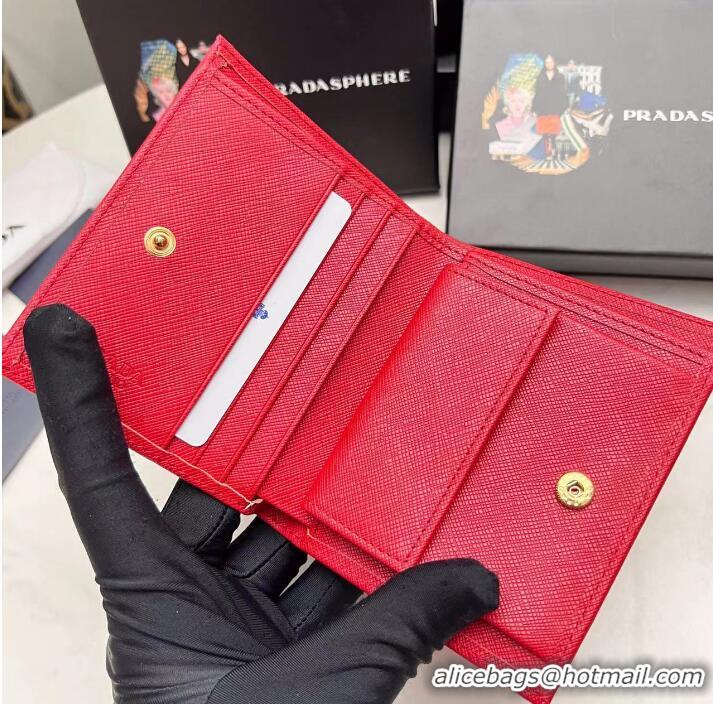 Promotional Prada Saffiano Leather Bi-Fold Wallet 1M0205 Red