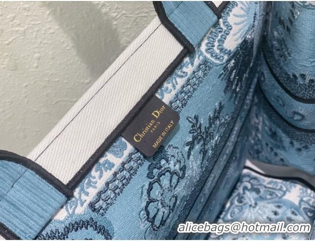 Famous Brand Dior Large Book Tote Bag in Denim Blue Butterfly Bandana Embroidery CD9059