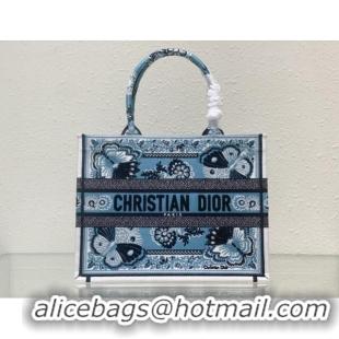 Super Quality Dior Medium Book Tote Bag in Denim Blue Butterfly Bandana Embroidery CD9060