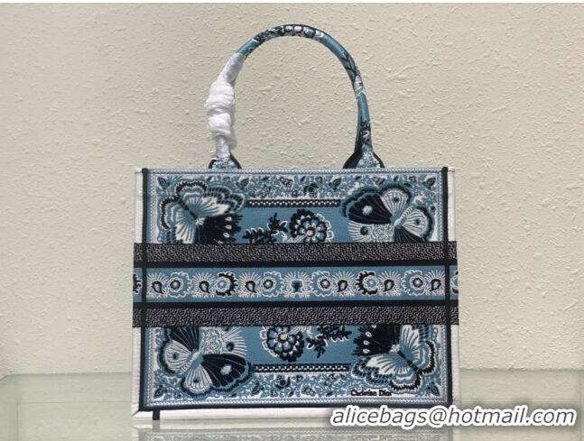 Super Quality Dior Medium Book Tote Bag in Denim Blue Butterfly Bandana Embroidery CD9060