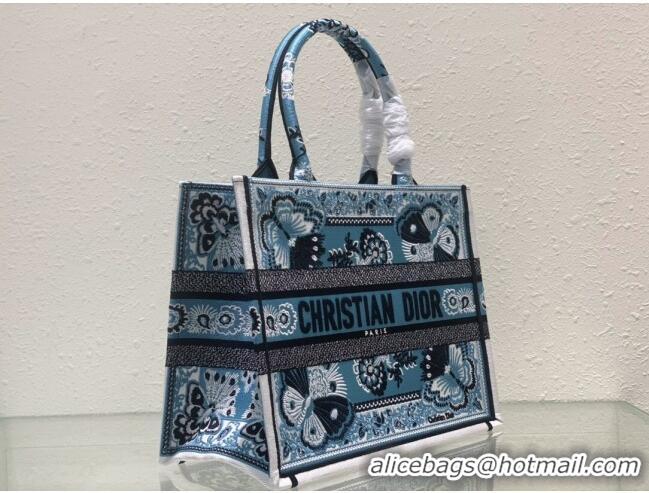 Super Quality Dior Medium Book Tote Bag in Denim Blue Butterfly Bandana Embroidery CD9060