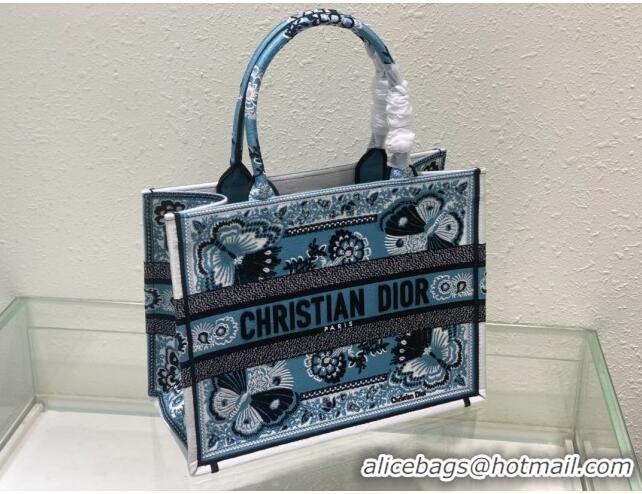 Super Quality Dior Medium Book Tote Bag in Denim Blue Butterfly Bandana Embroidery CD9060