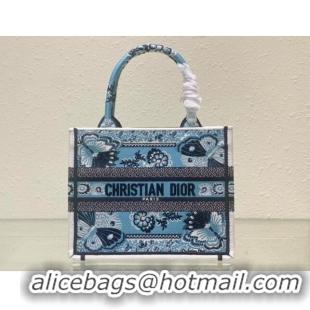 Grade Design Dior Small Book Tote Bag in Denim Blue Butterfly Bandana Embroidery CD9061