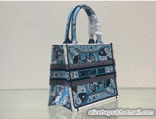 Grade Design Dior Small Book Tote Bag in Denim Blue Butterfly Bandana Embroidery CD9061