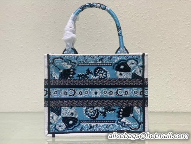 Grade Design Dior Small Book Tote Bag in Denim Blue Butterfly Bandana Embroidery CD9061