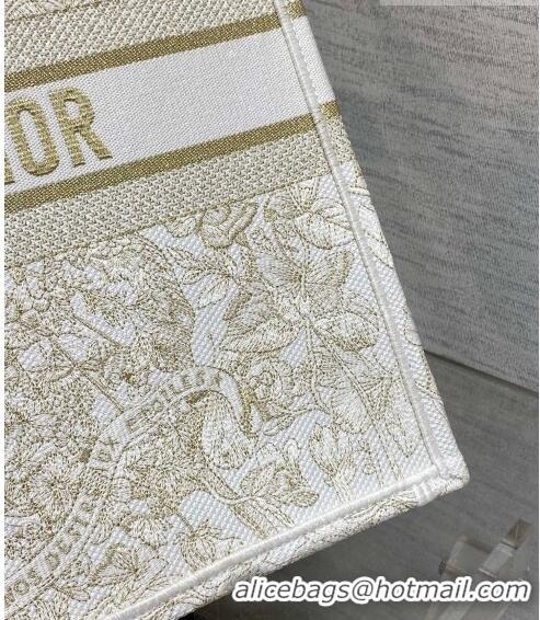 Well Crafted Dior Large Book Tote Bag in Gold-Tone and White Butterfly Around The World Embroidery CD9062