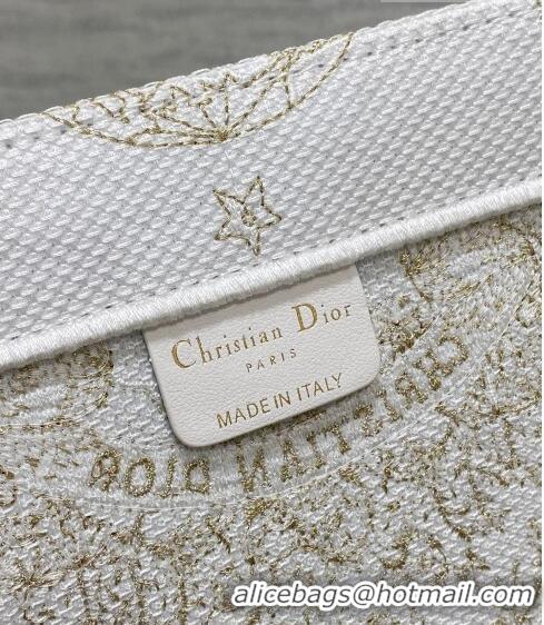 Well Crafted Dior Large Book Tote Bag in Gold-Tone and White Butterfly Around The World Embroidery CD9062