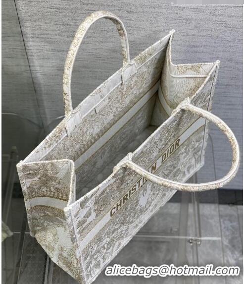 Well Crafted Dior Large Book Tote Bag in Gold-Tone and White Butterfly Around The World Embroidery CD9062