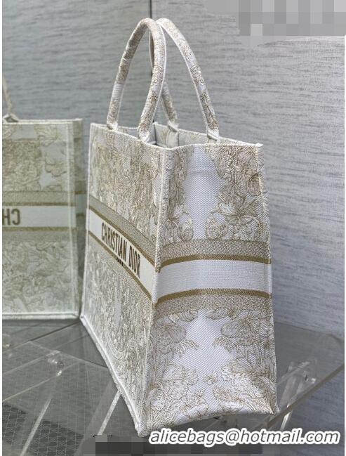 Well Crafted Dior Large Book Tote Bag in Gold-Tone and White Butterfly Around The World Embroidery CD9062