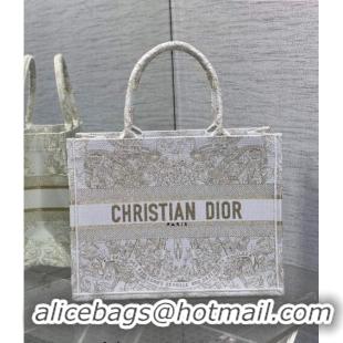 Buy Cheap Dior Medium Book Tote Bag in Gold-Tone and White Butterfly Around The World Embroidery CD9063