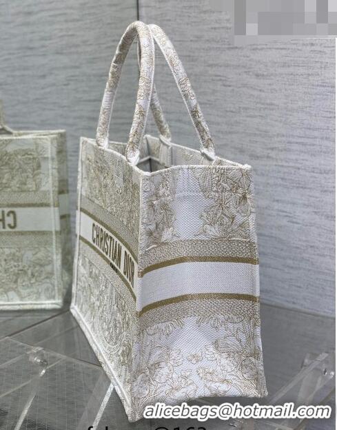 Buy Cheap Dior Medium Book Tote Bag in Gold-Tone and White Butterfly Around The World Embroidery CD9063