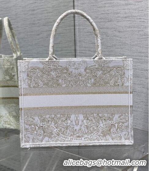 Buy Cheap Dior Medium Book Tote Bag in Gold-Tone and White Butterfly Around The World Embroidery CD9063