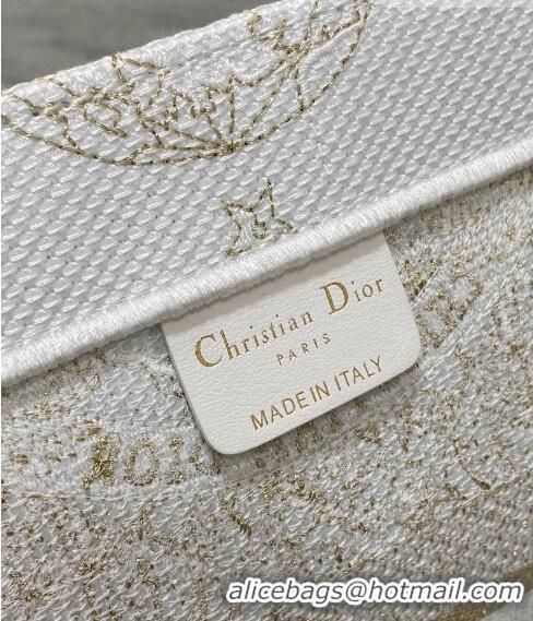 Buy Cheap Dior Medium Book Tote Bag in Gold-Tone and White Butterfly Around The World Embroidery CD9063