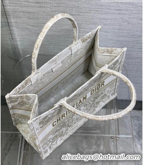 Buy Cheap Dior Medium Book Tote Bag in Gold-Tone and White Butterfly Around The World Embroidery CD9063