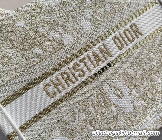 Super Quality Dior Small Book Tote Bag in Gold-Tone and White Butterfly Around The World Embroidery CD9064