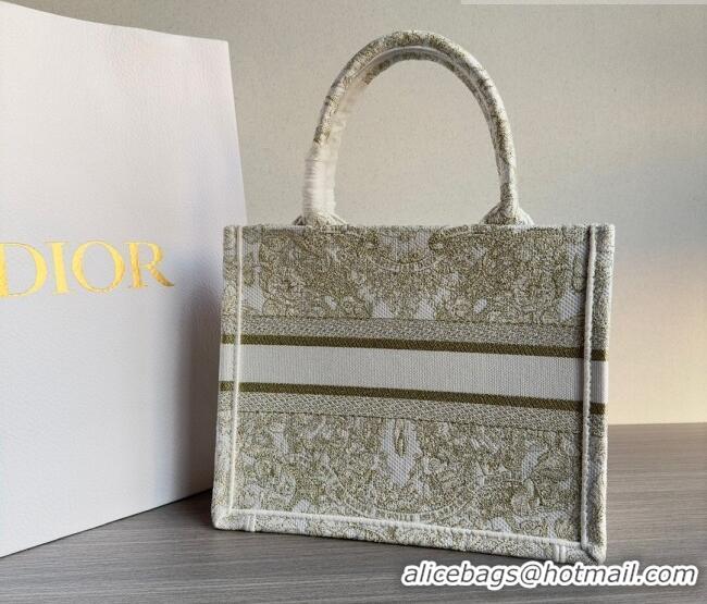 Super Quality Dior Small Book Tote Bag in Gold-Tone and White Butterfly Around The World Embroidery CD9064