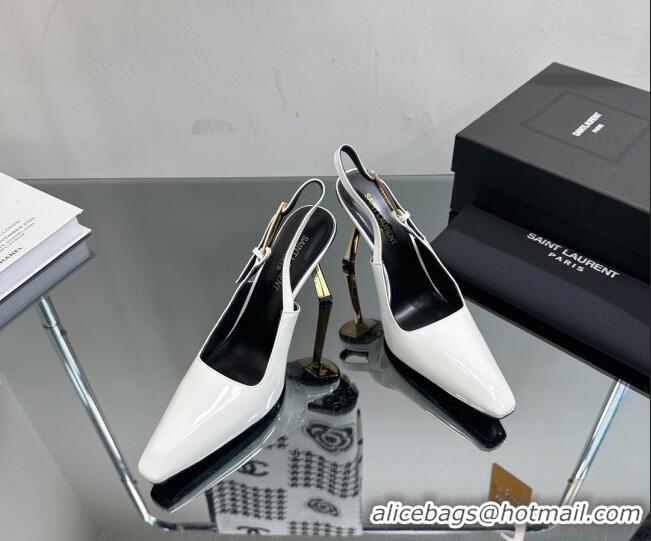 Fashion Saint Laurent Lee Slingback Pumps 10cm with Buckle in Patent Leather White 025044