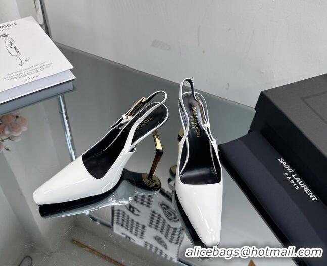 Fashion Saint Laurent Lee Slingback Pumps 10cm with Buckle in Patent Leather White 025044