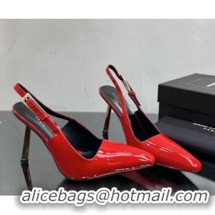 Charming Saint Laurent Lee Slingback Pumps 10cm with Buckle in Patent Leather Red 025045