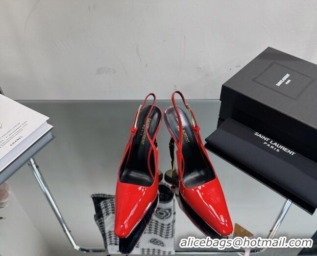 Charming Saint Laurent Lee Slingback Pumps 10cm with Buckle in Patent Leather Red 025045