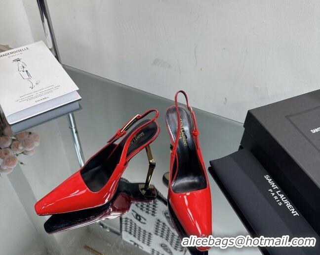 Charming Saint Laurent Lee Slingback Pumps 10cm with Buckle in Patent Leather Red 025045